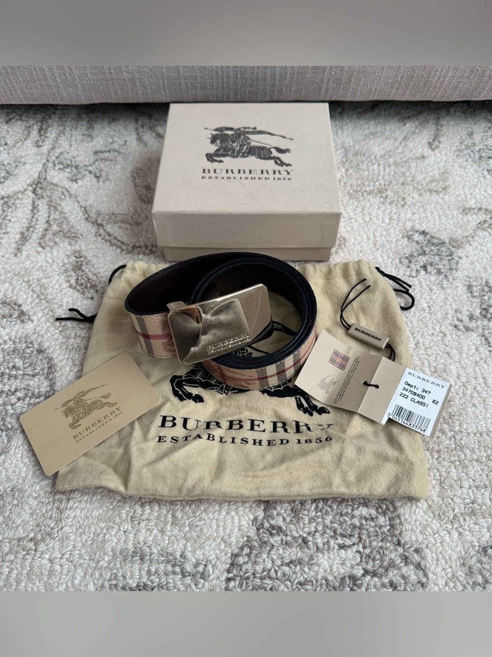 Burberry Check Pattern With Goldtone Belt Buckle